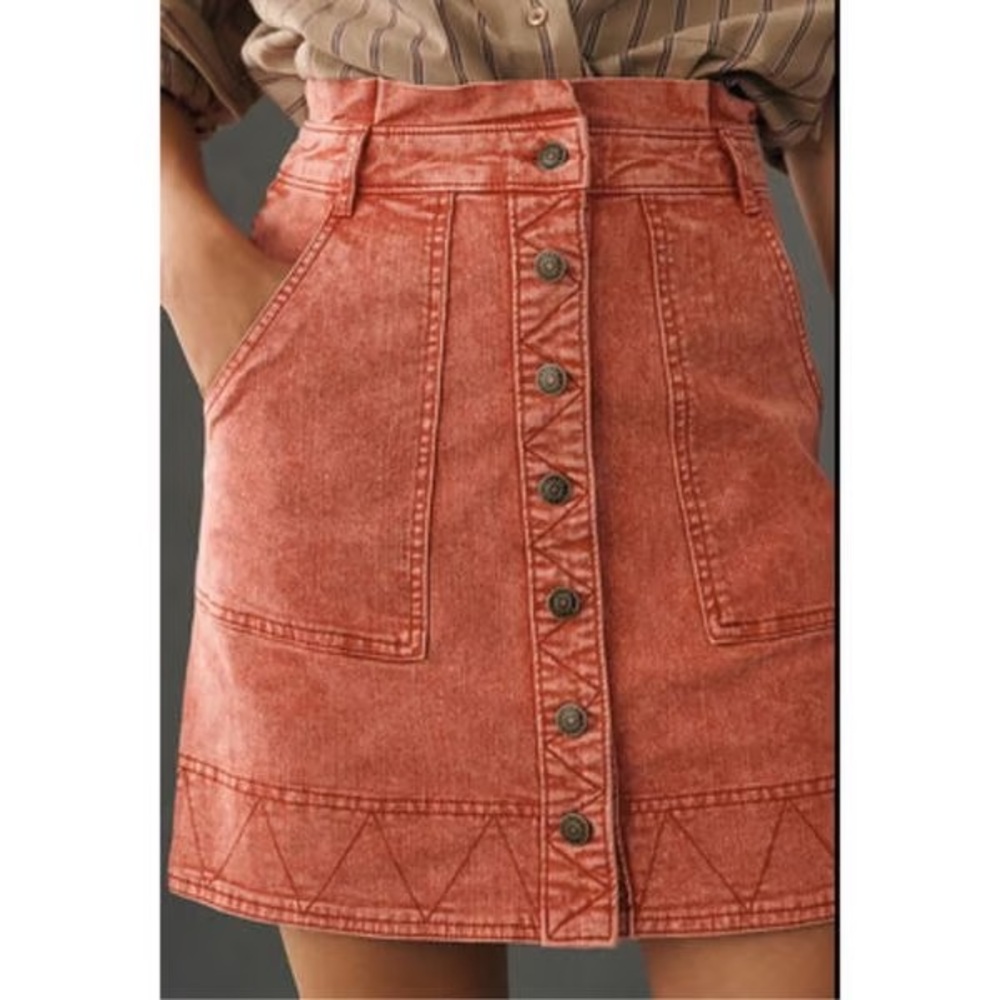Anthropologie Pilcro Washed Red Button-Front Mini Skirt - Picture 2 of 5